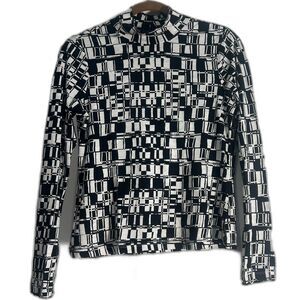 Sanctuary Black & White Geometric Print Mock Neck Long Sleeve Cotton Blend sz S